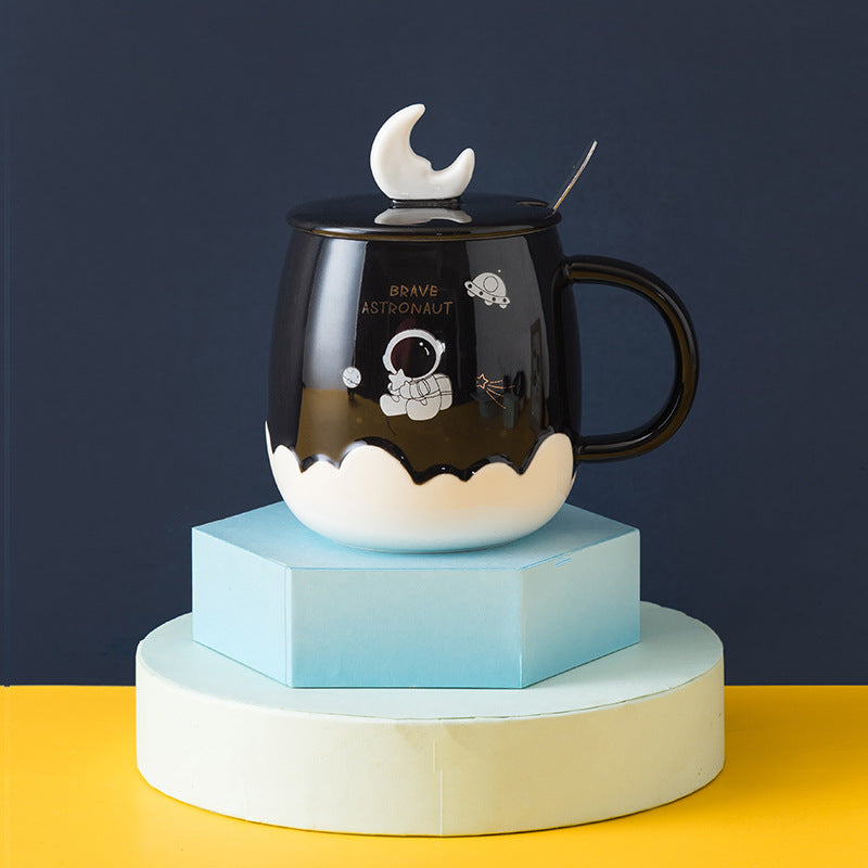 Creative Astronaut Ins Style Ceramic Cup With Lid Cartoon Cute Household Water Cup Practical Hand Gift Mug