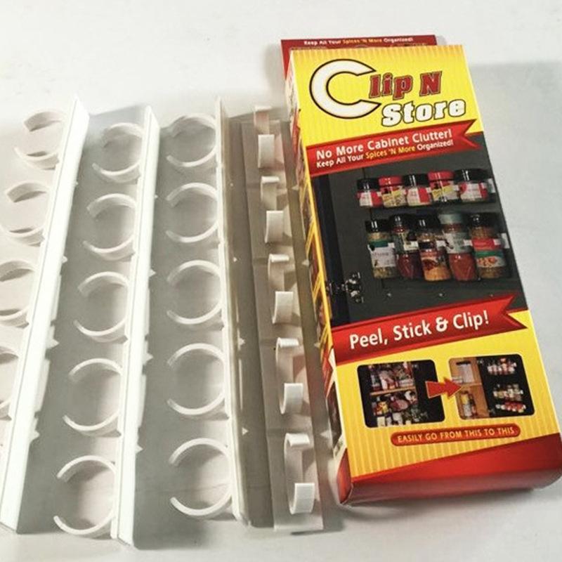 4PCS/ Clip N Store Home Kitchen Organizer Stick Spice Rack Storage Gripper Holder Kitchen Gadgets Cooking tools