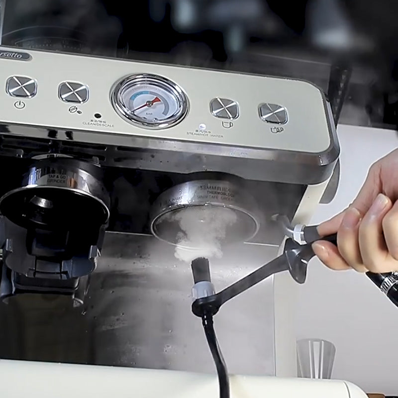 Barista tool: long - handle cleaning brush for coffee machine steam, with replaceable head to remove brew head dirt