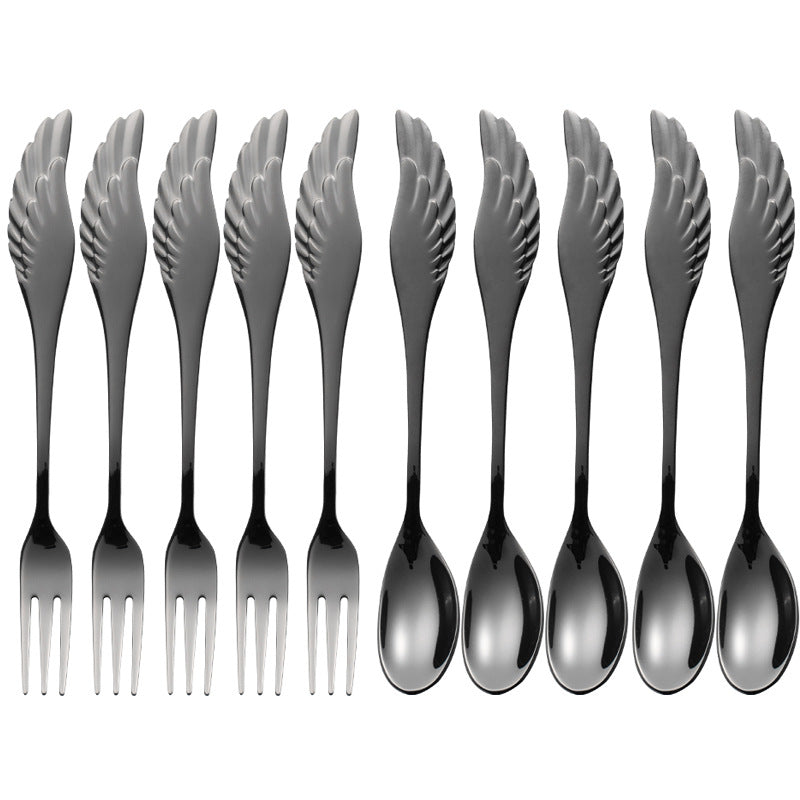 304 Stainless Steel Fork Spoon Wings Spoon Stirring Coffee Spoon Small Spoon Fruit Dessert Fork Golden Spoon