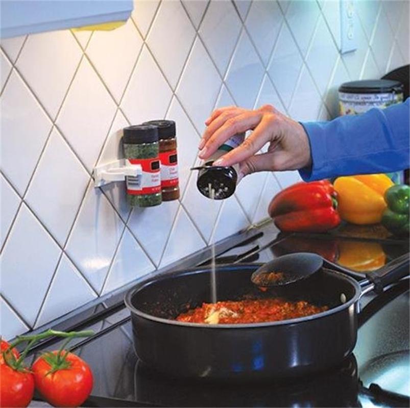 4PCS/ Clip N Store Home Kitchen Organizer Stick Spice Rack Storage Gripper Holder Kitchen Gadgets Cooking tools