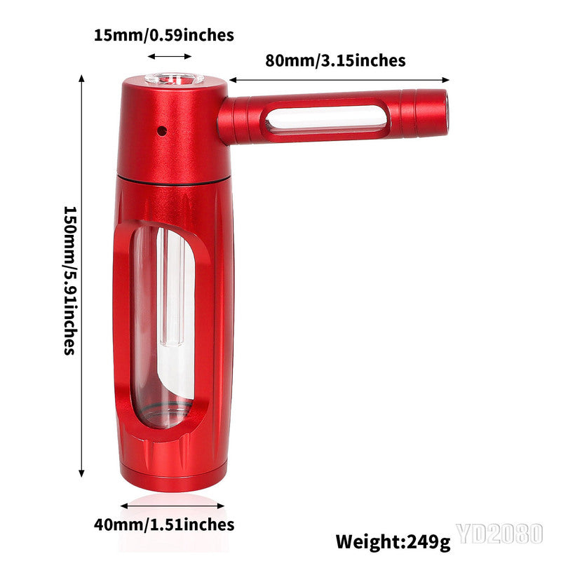 Portable metal smoking pipe with 155mm glass bowls, for dry tobacco & herb, hookah shisha pipe accessories.