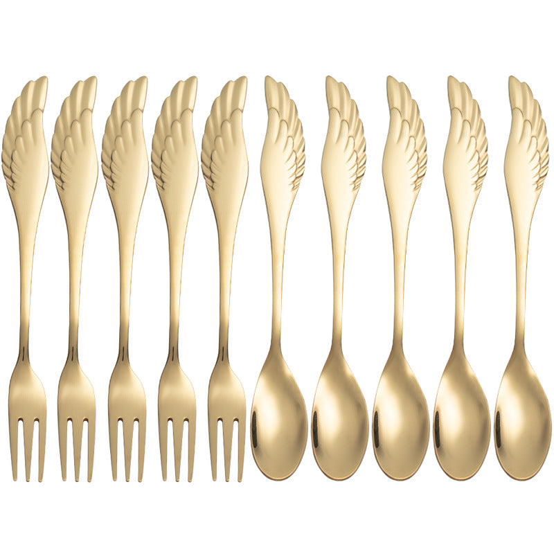 304 Stainless Steel Fork Spoon Wings Spoon Stirring Coffee Spoon Small Spoon Fruit Dessert Fork Golden Spoon