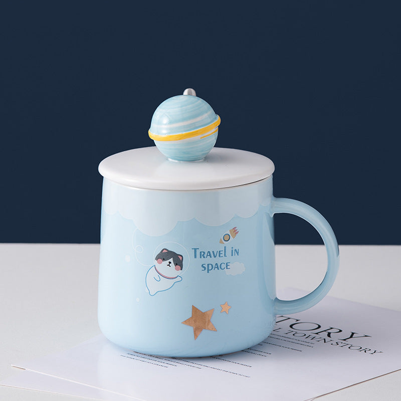 Creative Cute Ceramic Cup With Lid Cartoon Planet Water Cup Milk Coffee Cup Advertising Gift Souvenir Mug