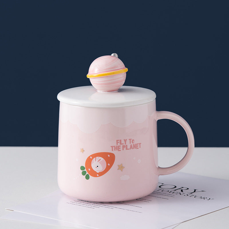 Creative Cute Ceramic Cup With Lid Cartoon Planet Water Cup Milk Coffee Cup Advertising Gift Souvenir Mug