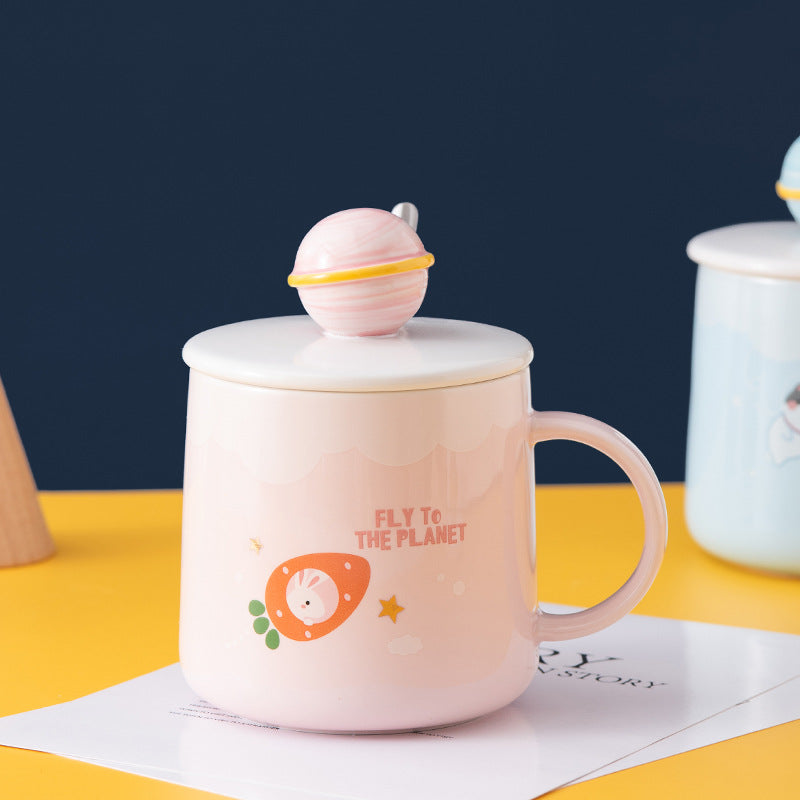 Creative Cute Ceramic Cup With Lid Cartoon Planet Water Cup Milk Coffee Cup Advertising Gift Souvenir Mug