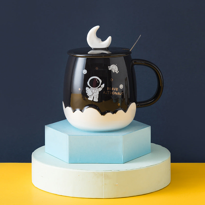 Creative Astronaut Ins Style Ceramic Cup With Lid Cartoon Cute Household Water Cup Practical Hand Gift Mug