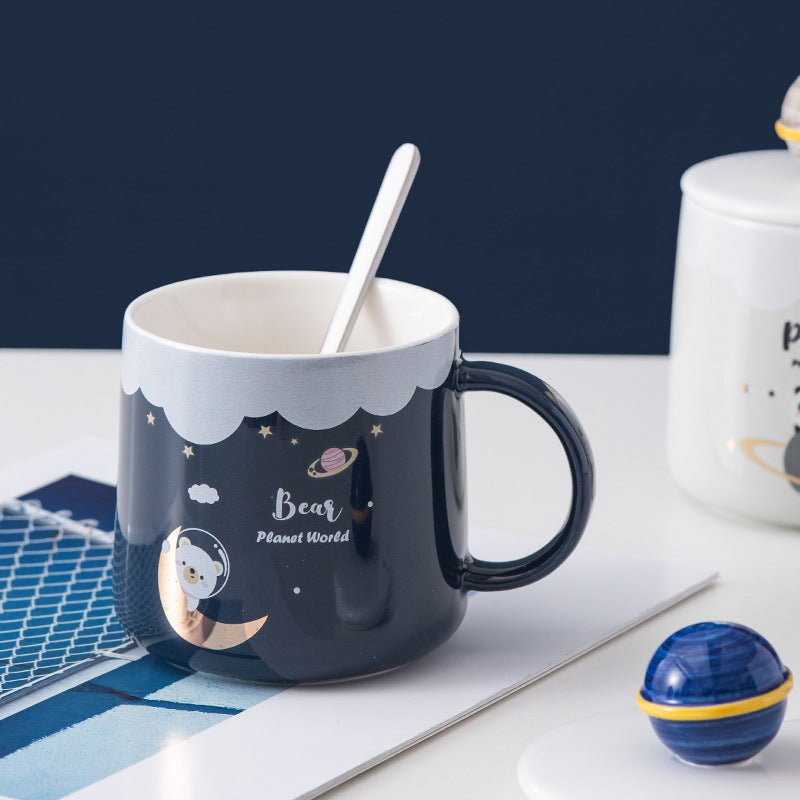 Creative Cute Ceramic Cup With Lid Cartoon Planet Water Cup Milk Coffee Cup Advertising Gift Souvenir Mug