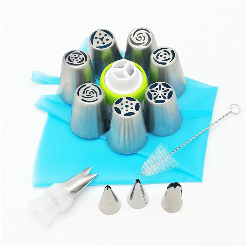 22pcs/Set Russian Tulip Icing Piping Nozzles Stainless Steel Flower Cream Pastry Tips Nozzles Bag Cupcake Cake Decorating Tools
