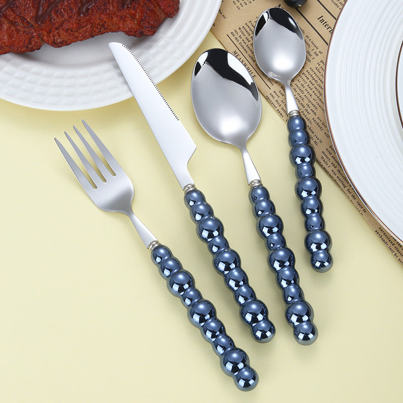 304 stainless steel knife and fork spoon creative pearl ceramic handle tableware western steak knife and fork dessert spoon