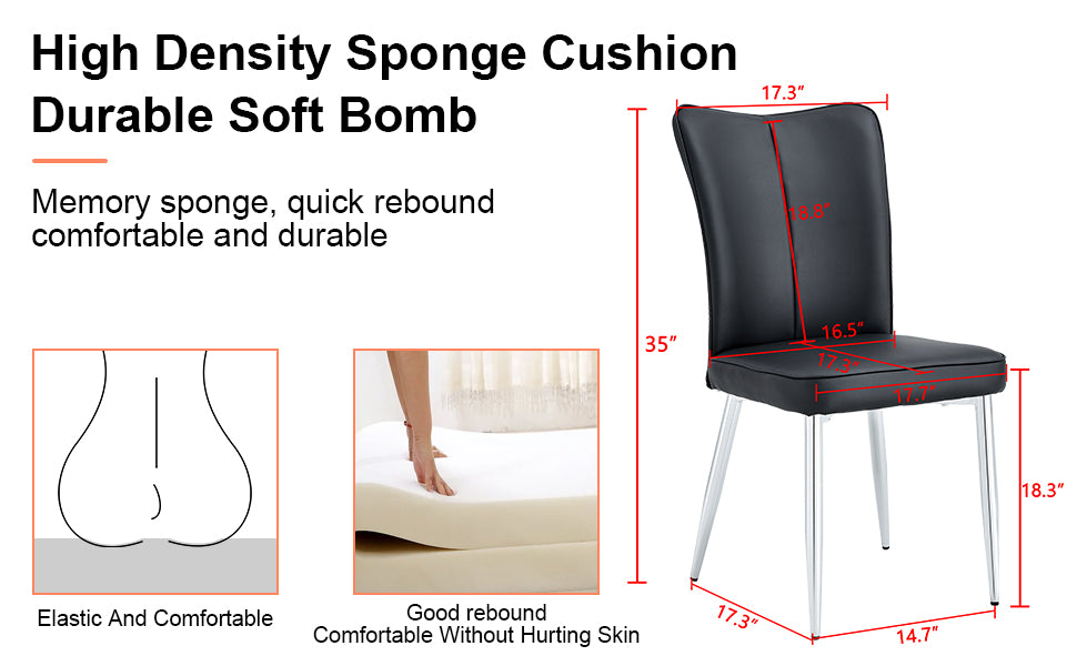 Modern minimalist dining chairs black PU leather curved backrest and cushion black metal semi matte chair legs
