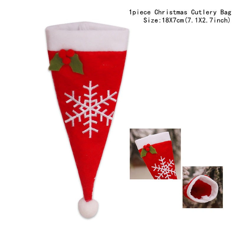 4pcs/lot New Year Christmas Gift Tableware Fork Knife Holder Bag Navidad  Noel Christmas Decorations for Home Dinner Table Decor