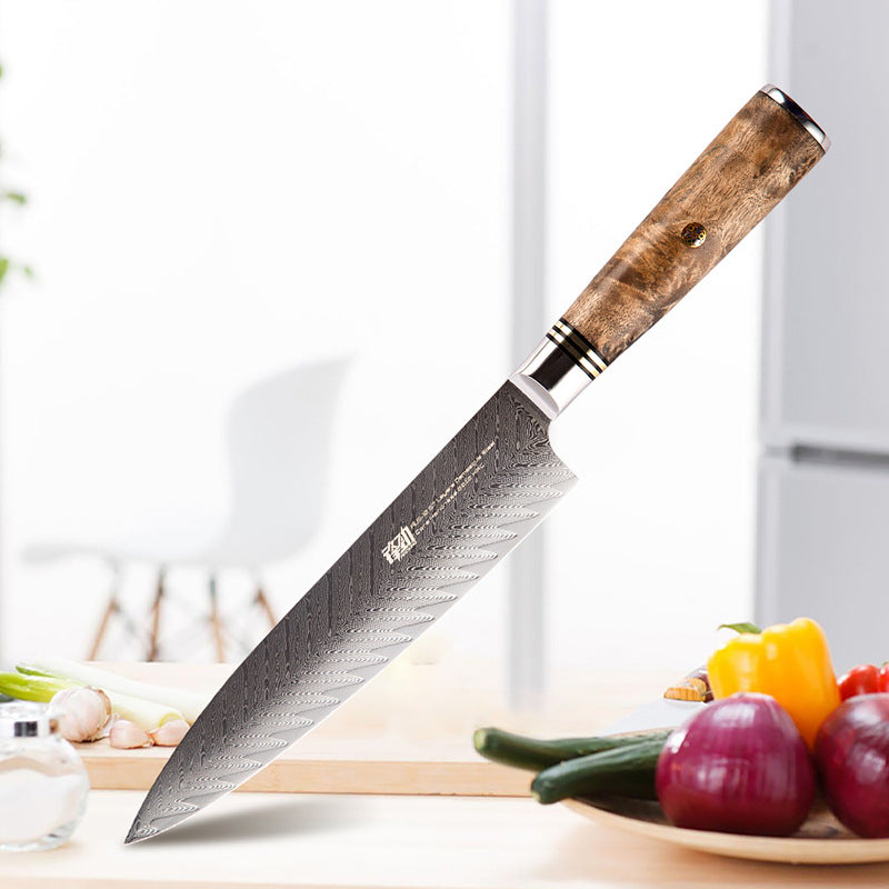 Damascus 8 Inch Slicing Knife Aus10 Chef's Knife Fish Bone Pattern Chef's Knife Shadow Wood Cutting Knife
