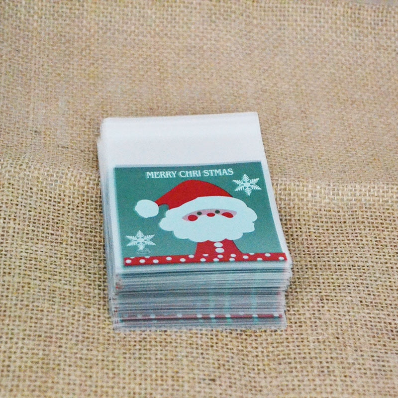 100pcs Cookie Gift Bags Christmas Santa Claus Snowman Snacks Cookie Plastic Packaging Bags Party Wedding Candy Bag Kids Favor