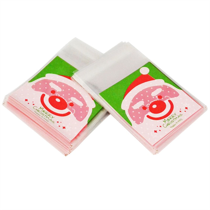 100pcs Cookie Gift Bags Christmas Santa Claus Snowman Snacks Cookie Plastic Packaging Bags Party Wedding Candy Bag Kids Favor