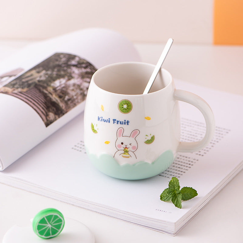 Creative Cute Embossed Ceramic Cup With Lid Cartoon Pot Belly Water Cup Office Coffee Cup Practical Gift Mug
