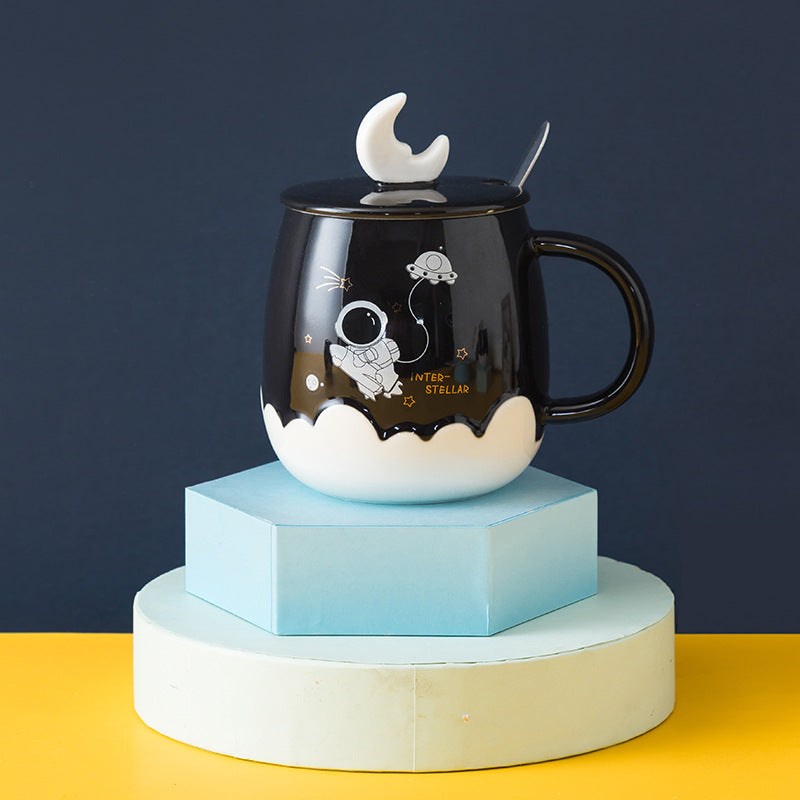 Creative Astronaut Ins Style Ceramic Cup With Lid Cartoon Cute Household Water Cup Practical Hand Gift Mug