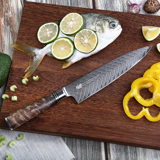 Damascus 8 Inch Slicing Knife Aus10 Chef's Knife Fish Bone Pattern Chef's Knife Shadow Wood Cutting Knife