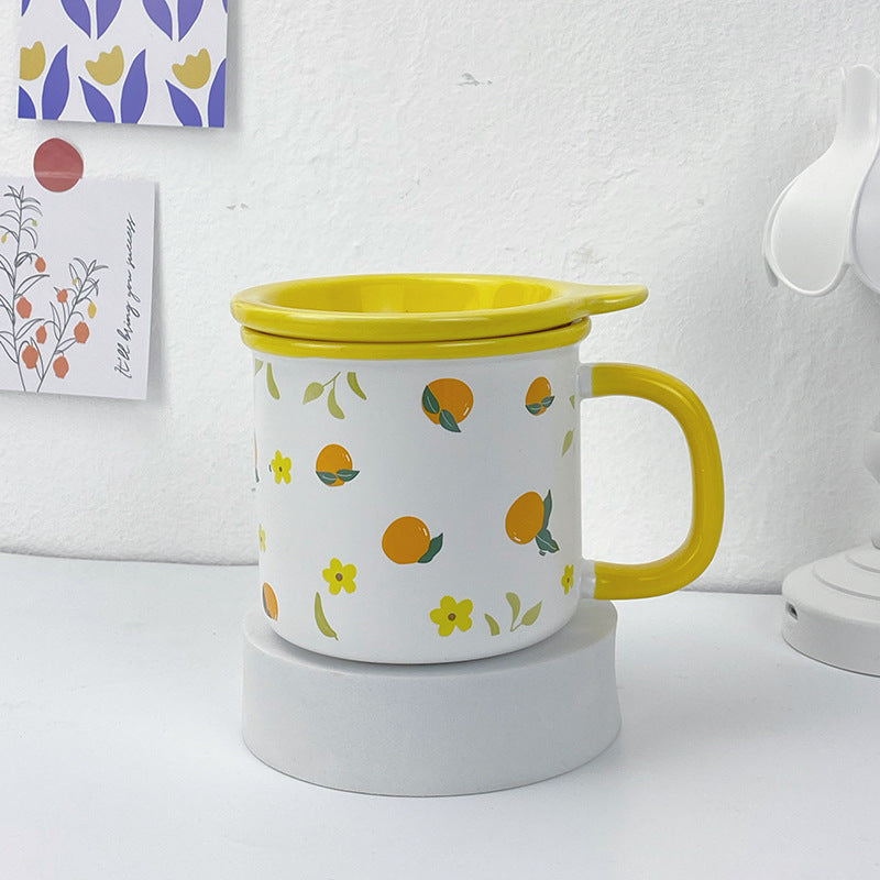 New Korean Style Ins Style Cartoon Ceramic Mug With Lid Creative Cute Household Mug High Value Gift Mug