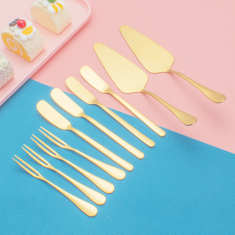 Gold Stainless Steel Cutting Cake Spatula Dessert Fork Cheese Butter Knife Spatula Birthday Wedding Party Gift Set