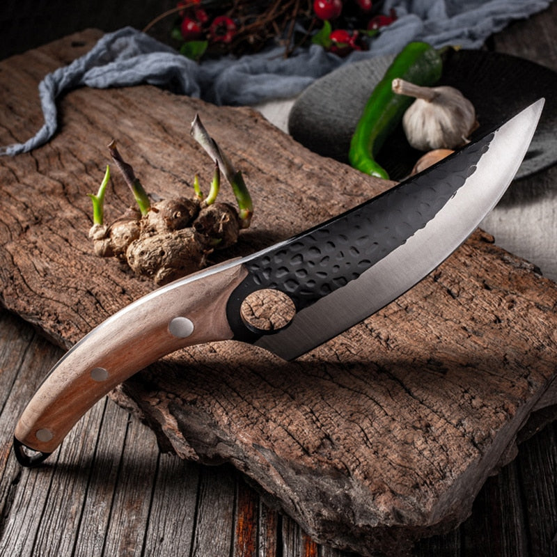 Forged Butcher Knife 5.5'' High Clad Steel Boning Hunting Camping Tool Leather Cover Handmade Chef Knife Serbian Style