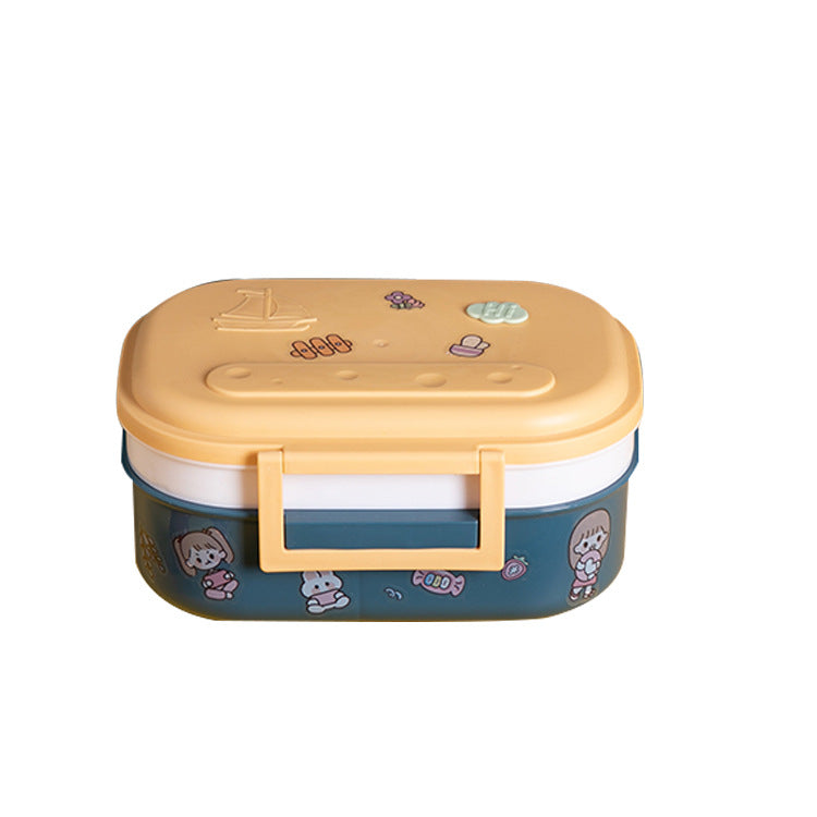 Cartoon cute portable square single layer lunch box with handle lunch box
