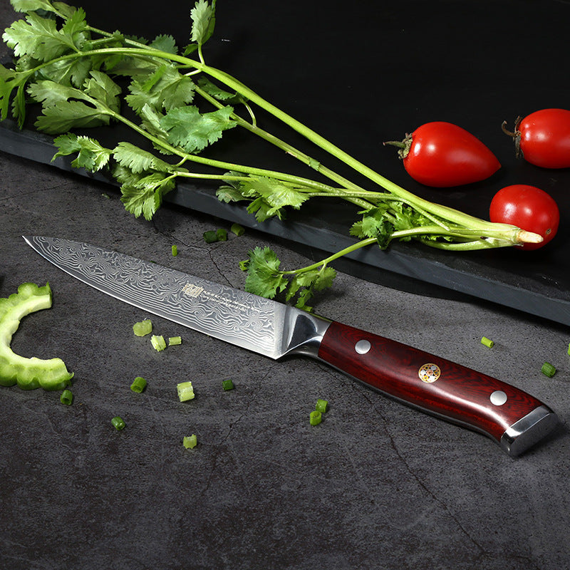 AUS10 Damascus 5-Inch Universal Knife Red Sandalwood Handle Fruit Knife Wave Pattern Peeling Knife