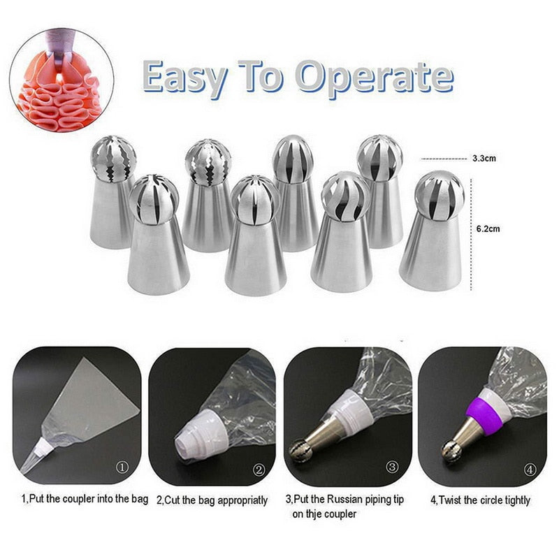 8Pcs/Set Russian Piping Tips Icing Piping Tip Set Cake Decorating Supplies Decoration Tips Ball Piping Tips Cake Decorating Tool