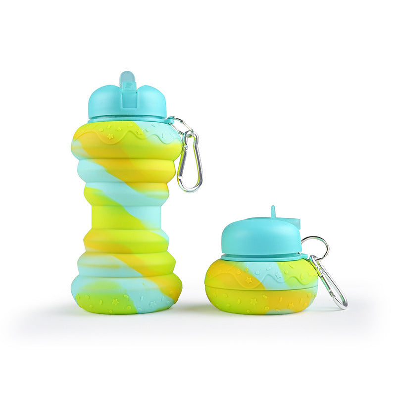 Donut Folding Silicone Bottle Foldable Outdoor Sports Goods Portable Water Bottle for Traveling Water Bottle