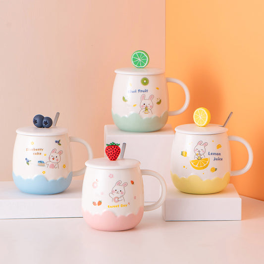 Creative Cute Embossed Ceramic Cup With Lid Cartoon Pot Belly Water Cup Office Coffee Cup Practical Gift Mug