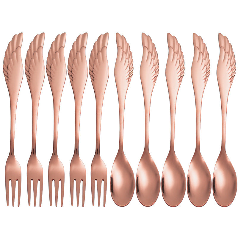 304 Stainless Steel Fork Spoon Wings Spoon Stirring Coffee Spoon Small Spoon Fruit Dessert Fork Golden Spoon