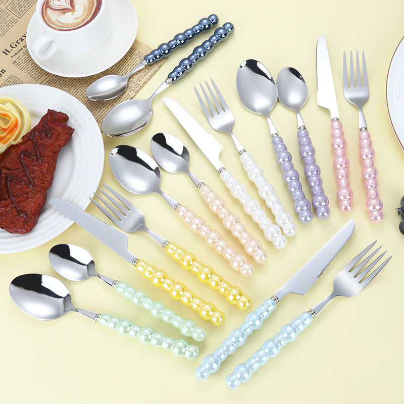 304 stainless steel knife and fork spoon creative pearl ceramic handle tableware western steak knife and fork dessert spoon