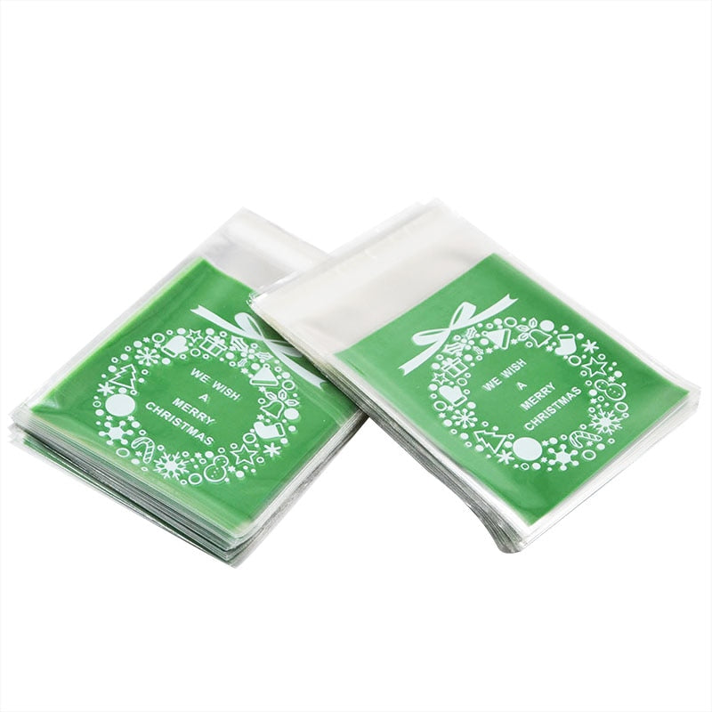 100pcs Cookie Gift Bags Christmas Santa Claus Snowman Snacks Cookie Plastic Packaging Bags Party Wedding Candy Bag Kids Favor