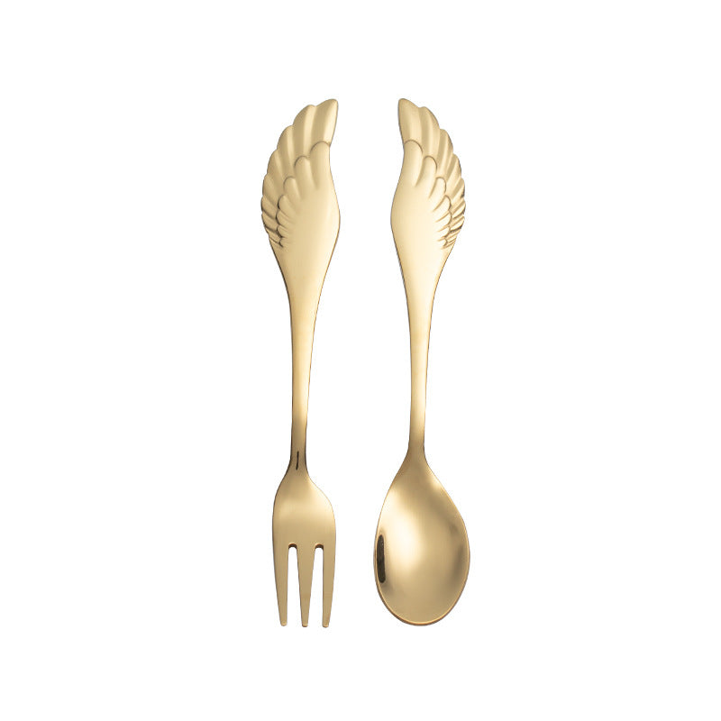 304 Stainless Steel Fork Spoon Wings Spoon Stirring Coffee Spoon Small Spoon Fruit Dessert Fork Golden Spoon