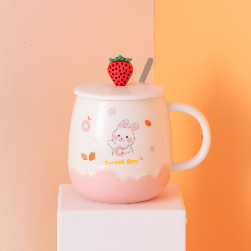 Creative Cute Embossed Ceramic Cup With Lid Cartoon Pot Belly Water Cup Office Coffee Cup Practical Gift Mug